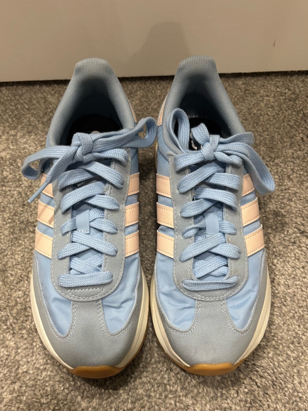 adidas Women's Light Blue Sneakers with Pale Pink Stripes